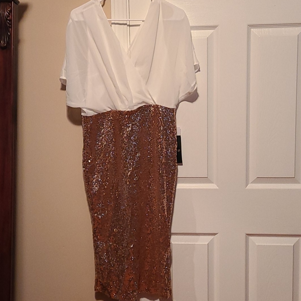 Batwing Top Rose Gold Sequin Midi Skirt Dress